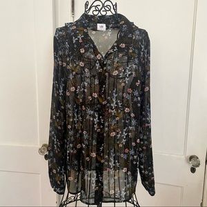 Cabi Floret Black Sheer Hillside Floral Ruffle